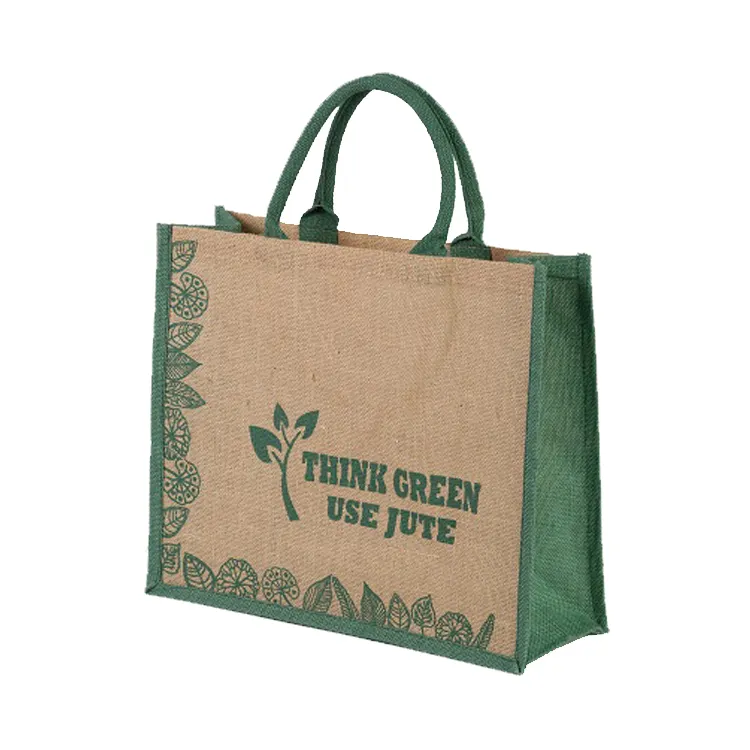 Logo impreso personalizado promocional, eslogan ecológico, ecológico, pequeño, reutilizable, de arpillera, tela de yute, bolsa de mano de regalo de compras