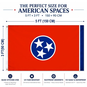 Bandera del estado de Tennessee, EE. UU., 3x5 pies, bordada y cosida, lona de nailon 210D de alta resistencia, con cabecera de doble refuerzo y ojales de latón de doble costura. - Product Image 2