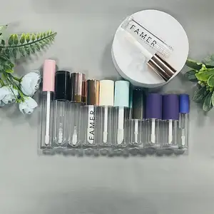 Brillo de labios con logotipo personalizado de lujo, cepillo grande, transparente, 3ml-10ml, estuche cosmético, contenedor, cepillo, brillo de labios, Varita, tubos con tubo de cepillo grande