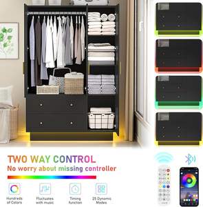 Armoire à lumière LED Placard avec miroir Armoire intelligente Armoire à tiroirs et étagères suspendues Placard - Product Image 5