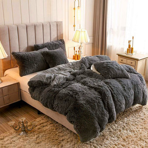 Mu Vua Kích Thước <span class=keywords><strong>Comforter</strong></span> Đặt Sang Trọng Giường Bộ Đồ Giường 3 Miếng Sang Trọng <span class=keywords><strong>Comforter</strong></span> Bìa Thiết Lập Mờ Faux Lông Sang Trọng Fluffy Bộ Đồ Giường Bộ - Product Image 3
