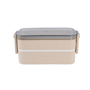 Cross Border Wheat Straw Student Bento Box Rectangular Double Layer <b>Plastic</b> Lunch <b>Container</b> With Lid For School Meals - Product Image 4