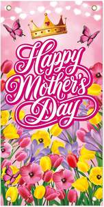 Bannière de porte rose florale Joyeuse Fête des Mères, « J'aime Maman », « Meilleure Maman de Tous les Temps », « Reine », pour la Fête des Femmes, « Merci Maman », bannières suspendues - Product Image 3