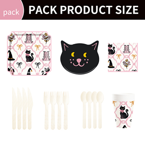 DAMAI New Halloween Black cat Theme Disposable Paper Plates, Cups and Napkins for Halloween Party Supply - Product Image 6