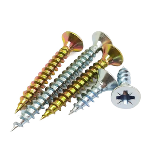 Vis autotaraudeuses Phillips <span class=keywords><strong>Poz</strong></span> à tête plate en acier au carbone galvanisé jaune, filetage grossier M5 8G 9G DIN7505 pour meubles - Product Image 1
