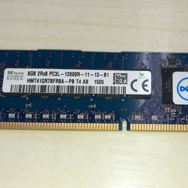 PKCG9 8gb (1x8gb) pc3-12800 Ddr3-1600mhz Sdram 듀얼 순위 Ecc 등록 Cl11 240 핀 Dimm 메모리 Poweredge 시스템