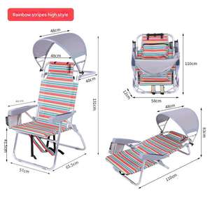 Chaise de plage haute en <span class=keywords><strong>acier</strong></span> moderne avec parasol - Mobilier d'extérieur pour jardin et hôtel (rayures arc-en-ciel) - Product Image 3