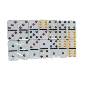 Jeu de dominos double six en écaille de cygne personnalisé pas cher, jeu de dés dans une boîte en étain JUXING D6-5208T - Product Image 3