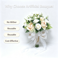 Bouquet de demoiselle d'honneur pour mariage, fleurs artificielles en soie avec ruban en dentelle, ornement pour séance photo de mariage en extérieur