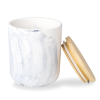 Pot à bougie en céramique marbrée avec couvercle en bambou, décoration nordique pour la maison, récipient à bougie, vente en gros, cire de soja, logo personnalisé, ODM, faible MOQ