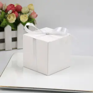 Plain Gold Silver White Black Cuboid Paper Wedding Sweet Candy Chocolate Packaging Box With Ribbon