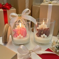 Petite Bougie Votive Parfumée Faite Main en Cire de Soja, Ours Tulipe et Marguerite, pour Décoration d'Intérieur Pendant Diwali et Noël