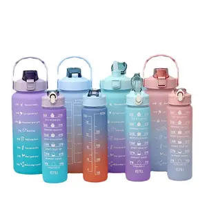 زجاجة شرب خارجية 2 لتر 3 في 1 للياقة البدنية متدرجة اللون للصالة الرياضية زجاجة مياه رياضية تحفيزية مع علامة للوقت