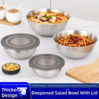 Bol à salade en acier inoxydable de style coréen avec couvercle, bassin épaissi, compatible micro-ondes, pour usage commercial et hôtelier, design moderne et minimaliste
