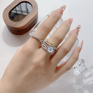 诺瑞尔奢华男女通用925纯银十字X排硅石叠承诺戒指结婚休闲女士礼物 - Product Image 4