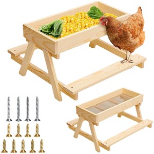 Comedero de madera para pollos, comedero de madera natural, color madera, suministro para mascotas al aire libre para pollos - Product Image 1