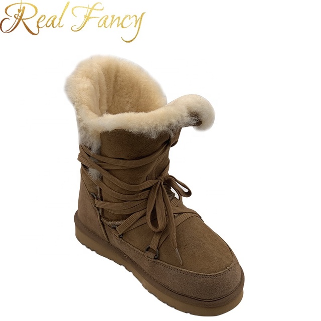 Women's Fashion Winter Warm Shearling Fur Lined Fluffy Sheepskin Snow Boots