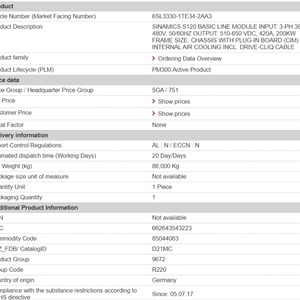Paramètres programmables Garantie 1 an Inverseur triphasé 6SL3330-1TE34-2AA3 SINAMICS S120 Module moteur 200KW - Product Image 3