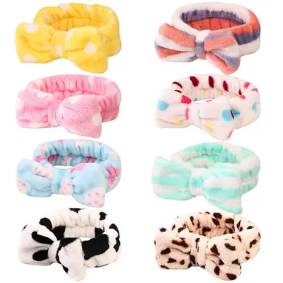 Korean version of coral velvet bath head with female hair ribbon bow hair wash makeup band hair accessories