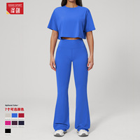 Vêtements de yoga, ensemble 2 pièces à manches courtes, uni, séchage rapide, pantalon de fitness ajusté, sports de haute intensité