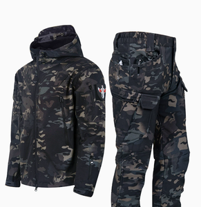 Combinaison de randonnée pour <span class=keywords><strong>homme</strong></span>, en softshell, doublée de polaire, chaude, décontractée, avec pantalon et veste rembourrés en velours, imperméable - Product Image 6
