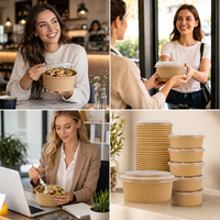 Bols en carton ondulé biodégradable jetables de qualité commerciale pour sushis, pizzas, plats à emporter, salades, nouilles, snacks et pains