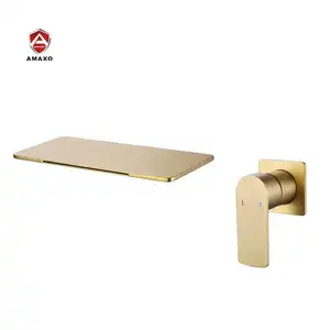 AMAXO Brushed Gold China Wall Mounted Basin Faucet Hot And Cold Waterfall Brass Bathroom Mixer Basin