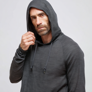 Felpa con Cappuccio in <span class=keywords><strong>Lana</strong></span> Merino Leggera da <span class=keywords><strong>Uomo</strong></span>, Maglione Invernale Antipiega, Traspirante, Antirestringimento, con Logo Frontale, Comfort Quotidiano - Product Image 3