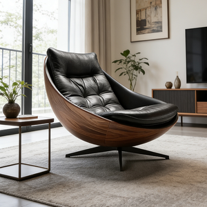 Şık Dolgulu Deri Döner Kanepe Sandalye Ahşap Desenli Çerçeve Dinlenme Terliği Koltuk Cafe Restoran Mobilyası - Product Image 4