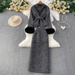 Robe longue ajustée en laine avec manches <span class=keywords><strong>Mao</strong></span> <span class=keywords><strong>Mao</strong></span>, élégante et tendance, nouvelle collection Hiver 2026, pour femme, vente en gros - Product Image 1