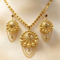 Parure de bijoux plaqué or 24 carats avec pendentif filigrané, collier à pampilles ajourées et boucles d'oreilles pour femme, bijoux de mariée arabes de Dubaï