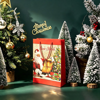 Sac en papier mat blanc personnalisé avec logo estampé à chaud rouge, recyclable et écologique, pour emballage de remerciement client en centre commercial pour les fêtes de Noël