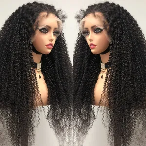 Perruque Lace Frontal Wig sans colle HD, cheveux humains péruviens bruts naturels, crépus et bouclés, pour femmes noires, vente en gros, bon marché
