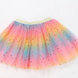 Rainbow Competitive factory sales Girls Fluffy Tutu Skirt Multiple Colors Skirt Mesh Star Skirt for 3-10 girls