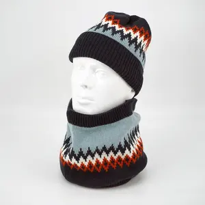 Bonnet tricoté et écharpe de couleur or pour hommes, ensemble élégant, hiver,, motif Zig Zag acrylique