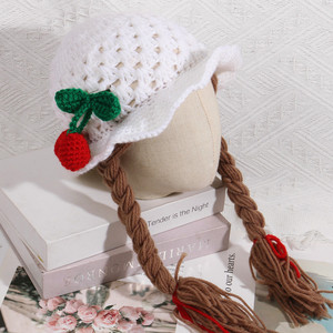 Nuevo Gorro de Punto con Trenza de Cereza para Bebé, Gorro Tejido a Mano con Protección para las Orejas, para Recién Nacidos - Product Image 2