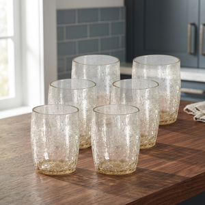 Luna Selection Cracked Honey 6-Piece Blown <b>Glass</b> and Crackle <b>Glasses</b> CANE Collection 8cm Diameter/10cm Height - Product Image 3