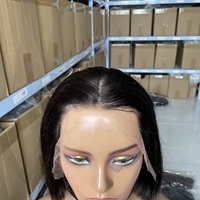 Peluca Bob de Cabello Humano 100% 16A Liso Extremo Ultra Doble Trama Alta Definición Sin Pegamento 13*4 Lace Front Negra para Mujer