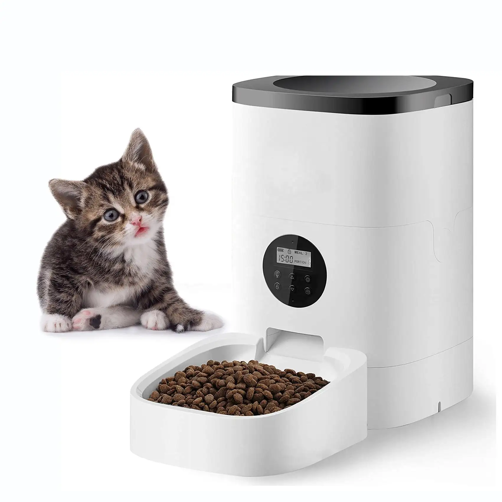 Automatischer Katzenfutter automat Katzenfutter spender mit Trocken mittel beutel für Trocken futter für Haustiere, Schüssel, Voice Recorder Feeder für Katzen und Hunde 4L