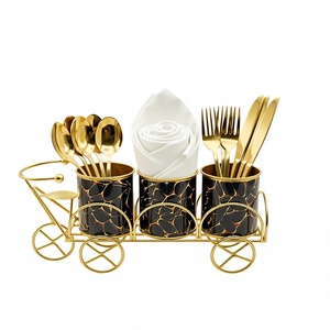 Elegant Gold <b>Cart</b> Style Metal Tableware <b>Storage</b> Holder with Wheels for Kitchen Use - Product Image 6
