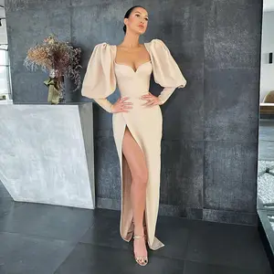 New Summer Women Solid Wrap Vestidos Vacation Long Dress Vestido V-neck Puff Sleeve Casual Bandage Dresses