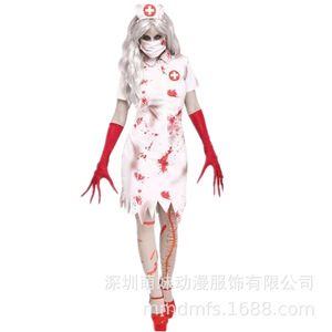 Costume d'infirmière zombie, robe blanche avec gants rouges et accessoires de tête pour Halloween, cosplay, jeu de rôle, femmes adultes, printemps 2025 - Product Image 4