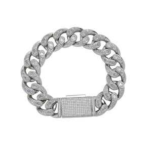 Pulsera de Cadena Cubana de 16 mm con Gotas de Agua, Pulsera Hip-hop de Una Sola Fila Llena de Zirconio, Collar de Moda Tanjing Lijing - Product Image 4