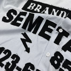 Custom Streetwear Embroidery Applique <b>T</b> <b>Shirt</b> Design Striped <b>Button</b> Up Polo <b>Shirt</b> Oversized Double Layer <b>Long</b> <b>Sleeve</b> <b>T</b>-<b>shirt</b> - Product Image 4