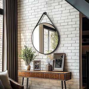 Miroir mural suspendu contemporain Artloge avec sangle, cadre rond en aluminium, 28 pouces, noir, pour salle de bain - Product Image 3