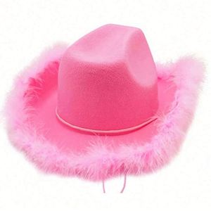 Wholesale Outdoor Casual Business <b>Light</b> up Cowgirl Pink Cowboy Hat with Feather Edge - Product Image 6