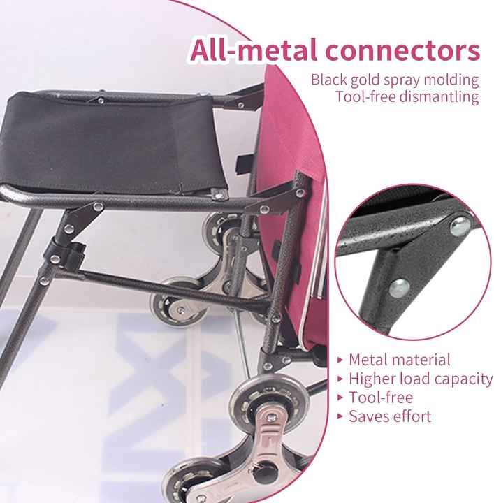 Stair Climbing Shopping Cart with Bag and Seat, Shopping Trolley, Grocery Bag on Wheels with Adjustable Bungee Cord