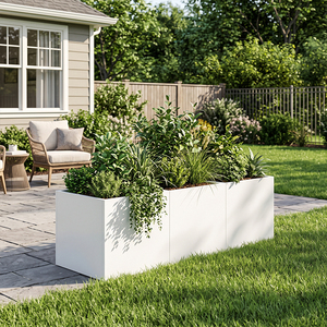 Jardinera Cuadrada Moderna de Acero Galvanizado Blanco, Suministro de Fábrica, Contenedor Metálico para Flores de Jardín Exterior - Product Image 1
