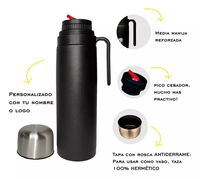 Thermos moderne en acier inoxydable de 1 litre isolé sous vide avec poignée écologique de grande capacité pour le thé Yerba Mate
