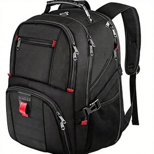 Sac à dos unisexe en jean grande taille pour ordinateur portable avec fermeture éclair, résistant à l'eau, approuvé par les compagnies aériennes, compatible avec les ordinateurs de 17 pouces, noir - Product Image 1